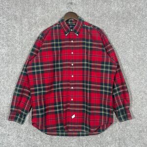 Vintage 1980's Ralph Lauren Red and Green Plaid Button Up Dress Shirt Size Large